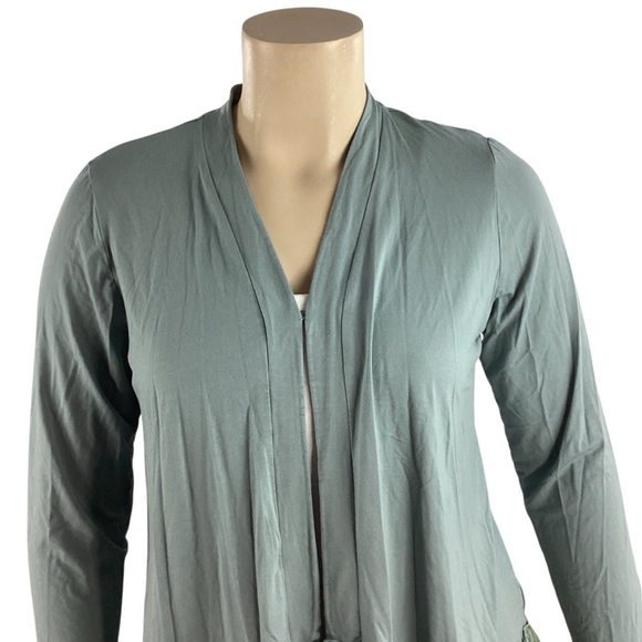 LOGO Lori Goldstein Rayon 230 Cardigan Blue Horizon L Ruffle Hem - Picture 2 of 7